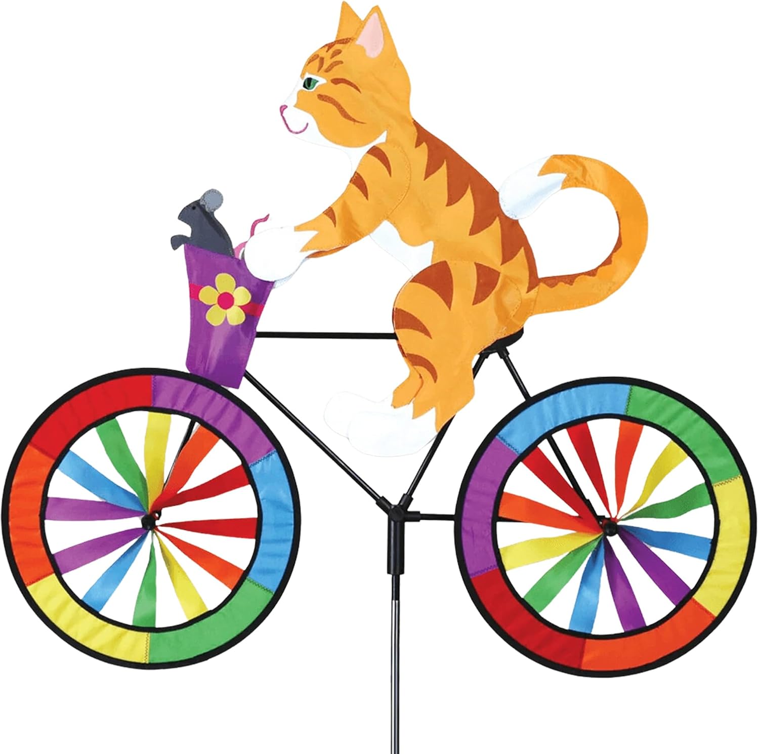 Bike Spinner Kitty 30" – Playful Feline Design, Weather-Resistant Outdoor Decor, Durable & Lightweight for Patios, Yards, and Gardens - Eye-Catching Wind Spinner with Rotating Wheels