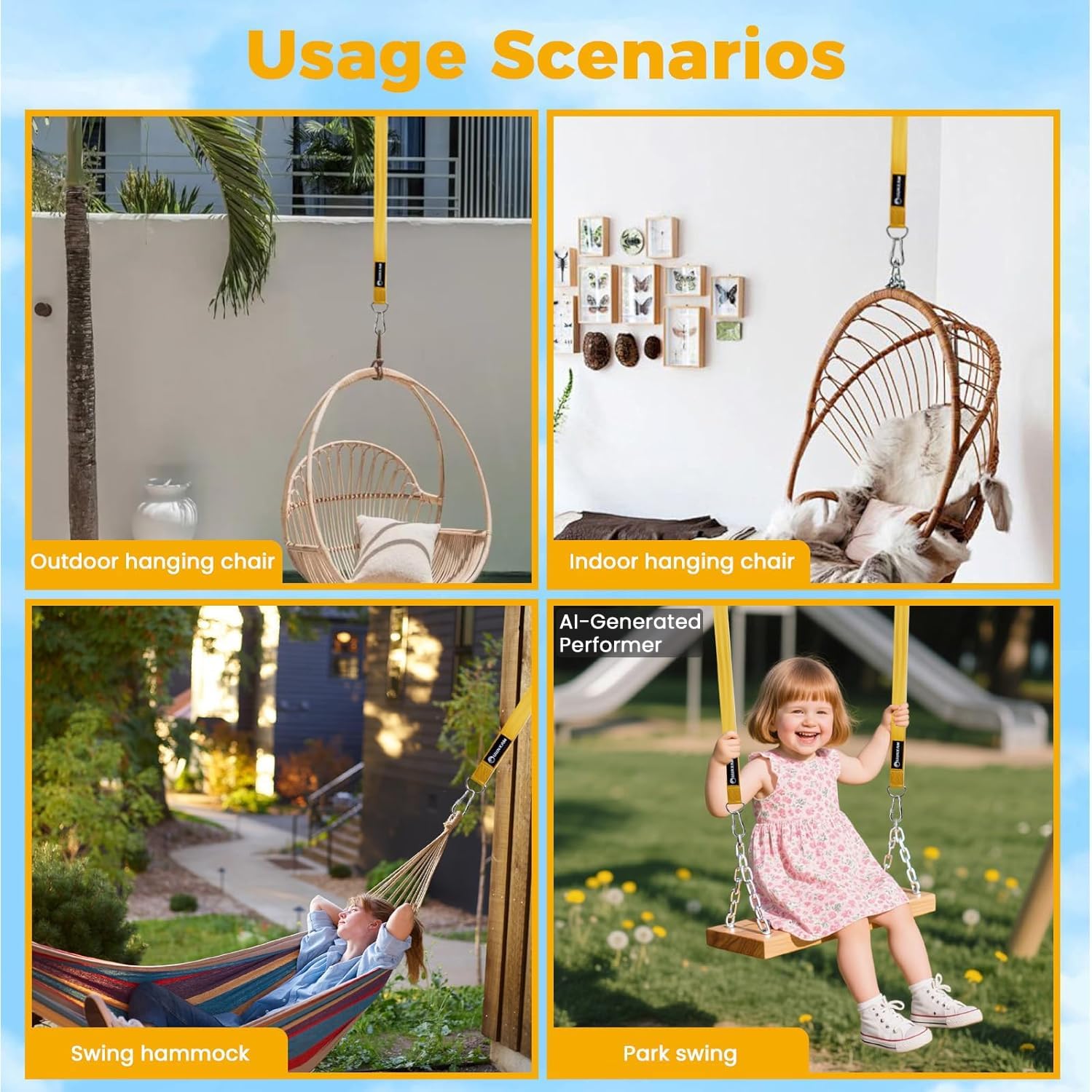 Tree Swing Hanging Kit-6.8ft Long Straps with Two Lock Carabiners&Tree Protectors,Tree Swing Straps Holds 5000 Lbs Breaking Strength-Easy&Fast Installation for All Types of Swings&Hammock