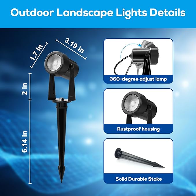ZYAN Landscape Spotlights with Sensor, 5 Lighting Modes for Brightness Adjustment, Dimmable Timer Auto On Off, Low Voltage Outdoor IP65 Waterproof for Patio Yard Garden Pathway, Warm White (4 Pack)