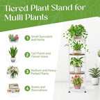 iDavosic.ly 4 Tier Corner Plant Stand Indoor, 45 Inch Tall Vertical Metal Flower Heavy Duty Pot Holder Shelf Outdoor for Patio Porch Living Room, White & Rustic Brown - Round