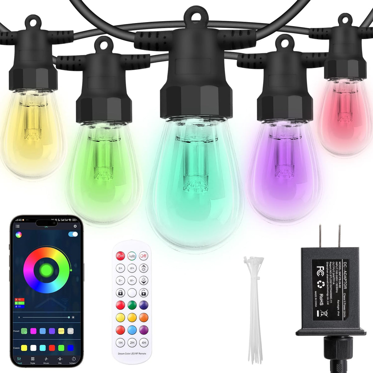 cawws outdoor string lights 50ft, color changing patio, main product view