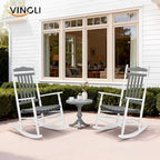 VINGLI Wooden Rocking Chair, Outdoor Chair with 450 lbs Support, Relaxing Rocker with Solid Wood High Back Seat Reclining Seat for Deck, Garden, Backyard, Porch (White & Grey, 1PC)