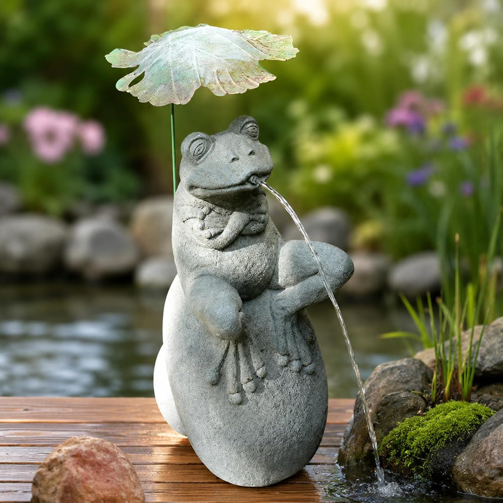Animal Pond Fountain Spitter, Resin Frog Water Spitter Statue with Pump, Pond Fountain for Small Ponds, Outdoor Water Feature for Fish Pond, Garden Lawn Landscaping Decoration Relaxing Frog