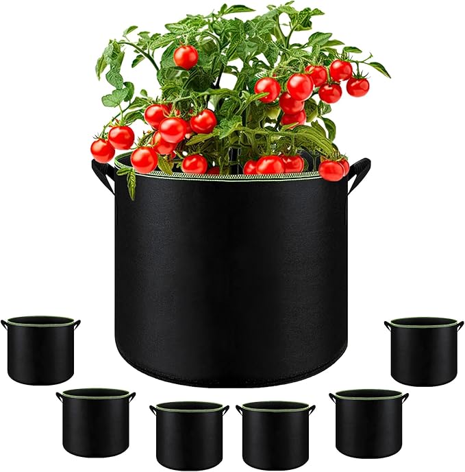 6-Pack 5 Gallon Grow Bags - 300G Heavy Duty Aeration Fabric Pots with Handles,Thickened Nonwoven Planter Bags for Vegetables Flowers Fruits