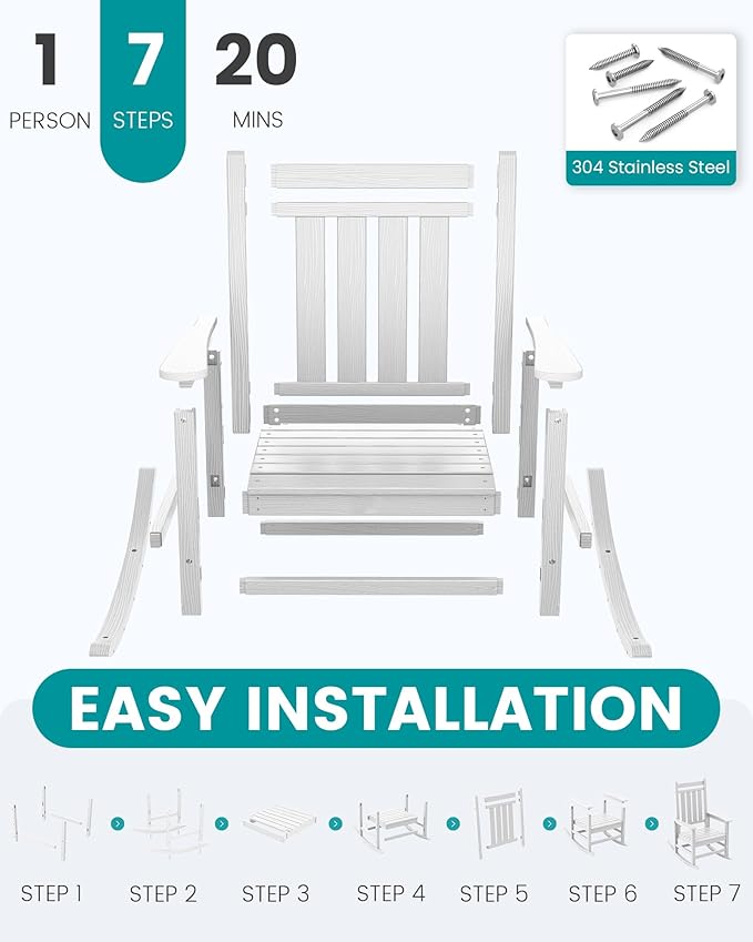 SERWALL Outdoor Rocking Chair, HDPE Rocking Chair for Adults, All Weather Porch Oversized Rockers for Lawn Garden, White