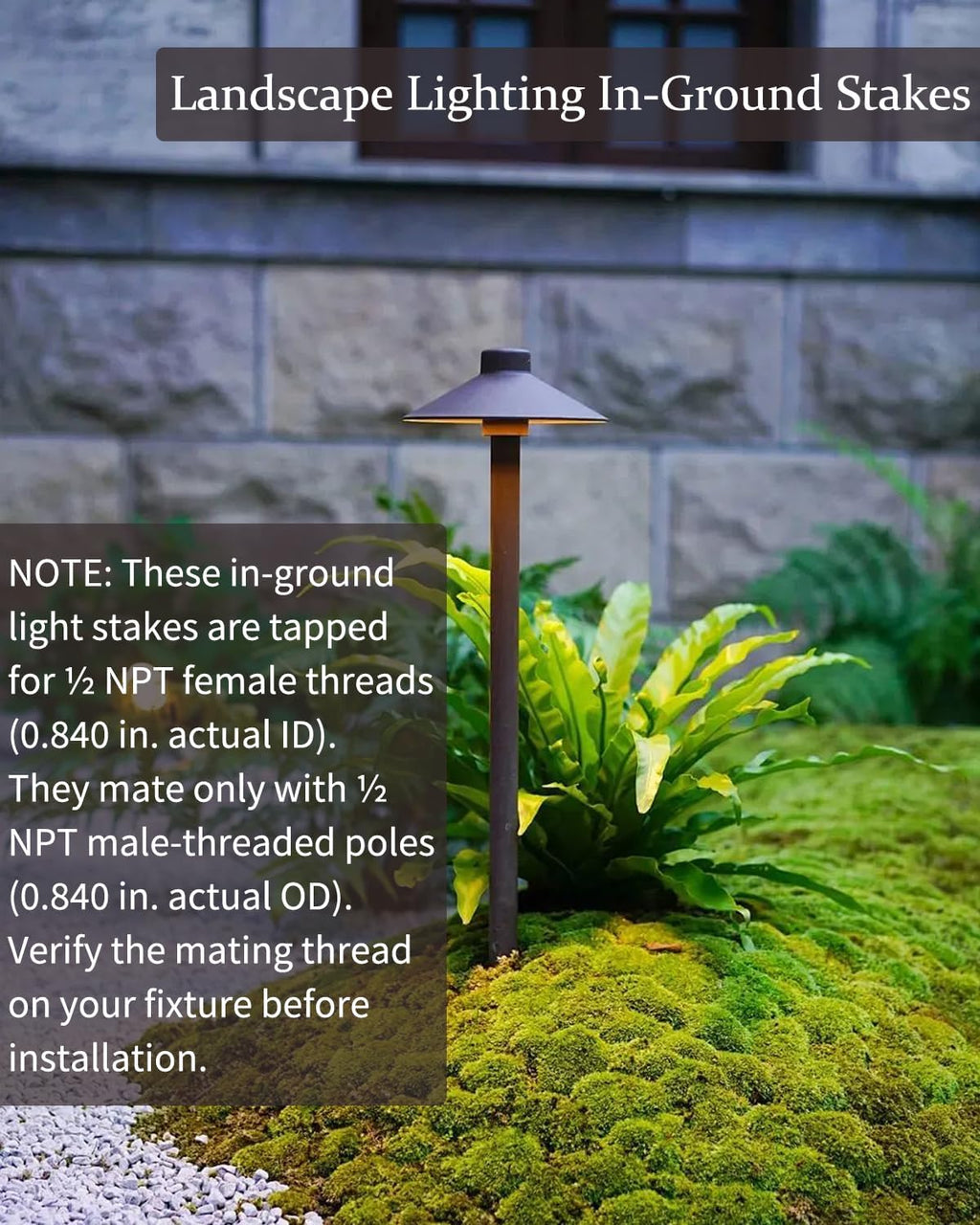 4 Pack Landscape Light Stakes, 1/2" NPT Thread ABS Ground Stakes, Outdoor Light Spikes with Side Wire Way, Garden Yard Replacement Stake for Low Voltage Spotlights Path Lights Flood Lights