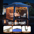 CROWN SHADES 13x13 Pop Up Gazebo with Mosquito Nettings, Patented Center Lock 6-Sided Portable Gazebo, 300D Silver-Coated Fabric UV Resistant, Pop Up Canopy Tent for Patio, Party, Blue&Light Grey