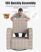 Outdoor Swivel Recliner Chair, All-Weather Wicker Reclining Patio Chair with Adjustable Backrest and Footrest