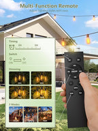 luckystyle 30FT Solar String Lights Outdoor Waterproof 2200K with Remote & USB Charging, 10+1 LED Shatterproof Bulbs, Dimmable & Timable, 3 Light Modes, Long Last for Garden,Patio, Backyard, Camping