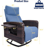 Outdoor Recliner Chair, Wicker Patio Recliners with Adjustable Backrest and Extended Foot Rest, Reclining Patio Chairs with Flip Table & Removable Cushion Cover for Porch