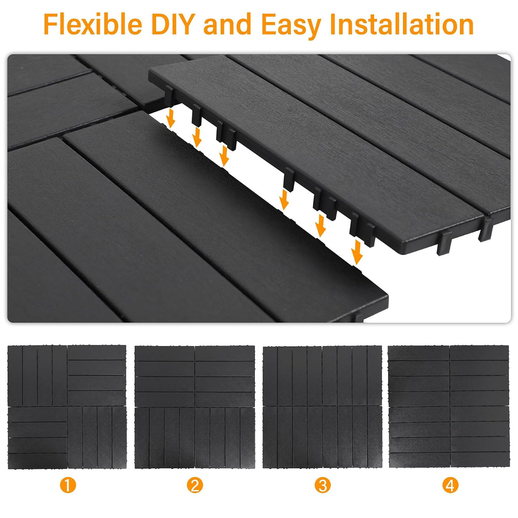 neoaider 36pcs plastic interlocking decking tiles 12" x showing dimensions