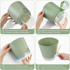 GARDIFE 2026 Upgraded Self Watering Plant Pots with Drainage Hole, 7/6.5/6/5.5/5/4 Inch Flower Planting Containers for House Plants, African Violet, Flowers, Cactus (Green, 7+6.5+6+5.5+5+4 inch)