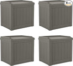Suncast 22 Gallon Indoor or Outdoor Backyard Patio Small Storage Deck Box with Attractive Bench Seat and Reinforced Lid, Stone (4 Pack)