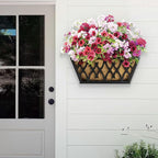 2 Pack 16 Inch Window Boxes Planters Railing Planter Box with Coco Liners Deck Railing Planter Boxes Balcony Hanging Flower Box for Outdoor Plants Garden Decor