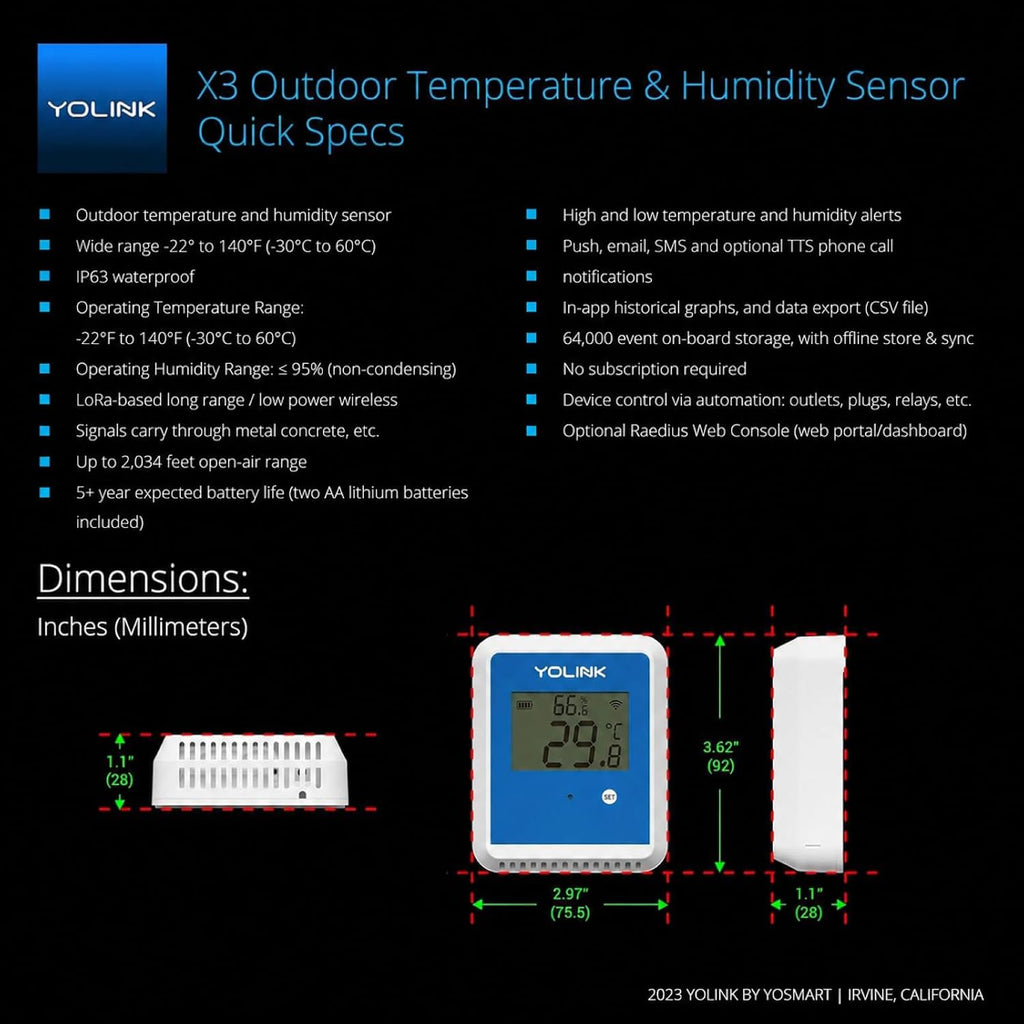 yolink x3 outdoor thermometer hygrometer data logger, ys8015, close-up detail