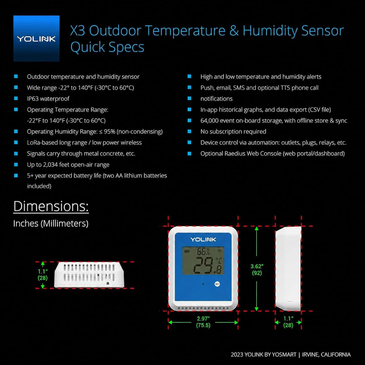 yolink x3 outdoor thermometer hygrometer data logger, ys8015, close-up detail