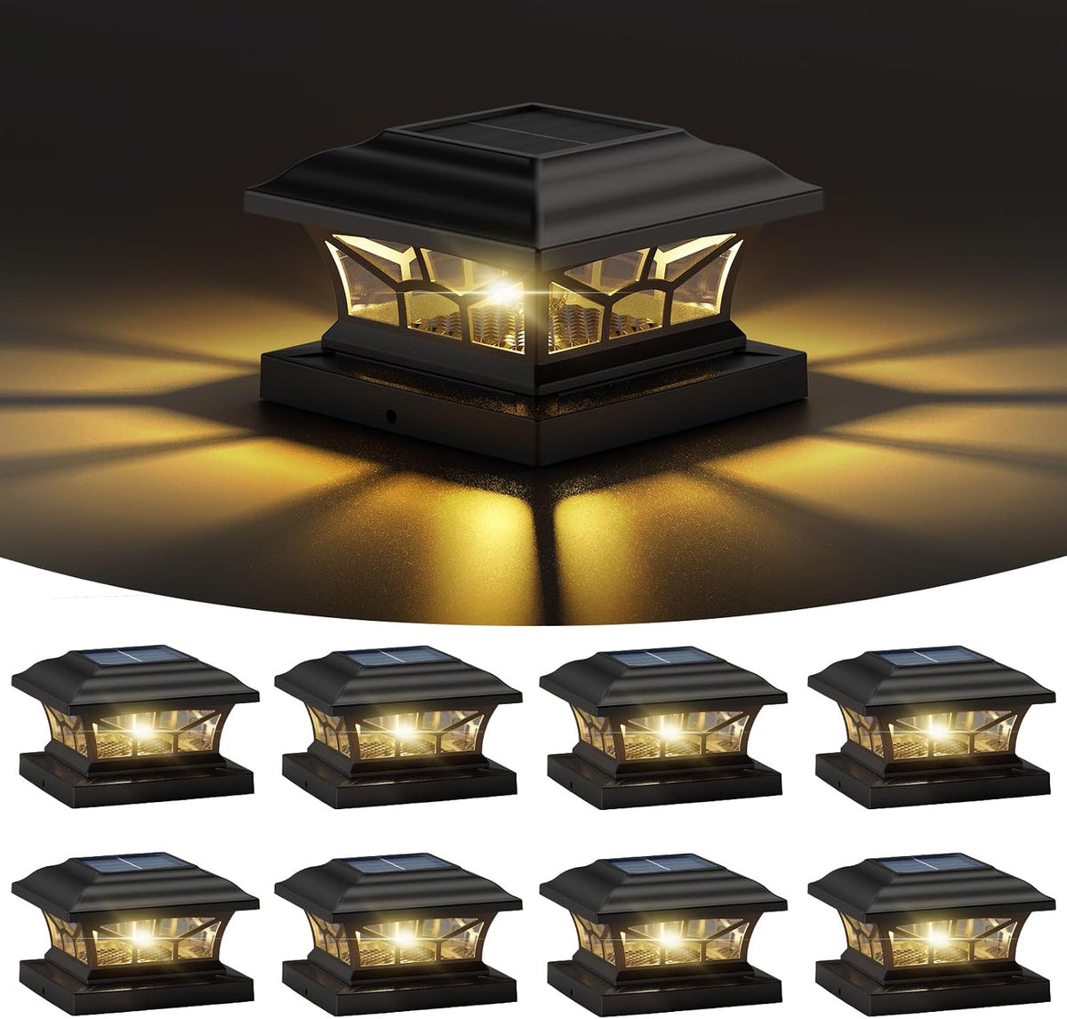 solar post cap lights outdoor waterproof, dual light, main product view