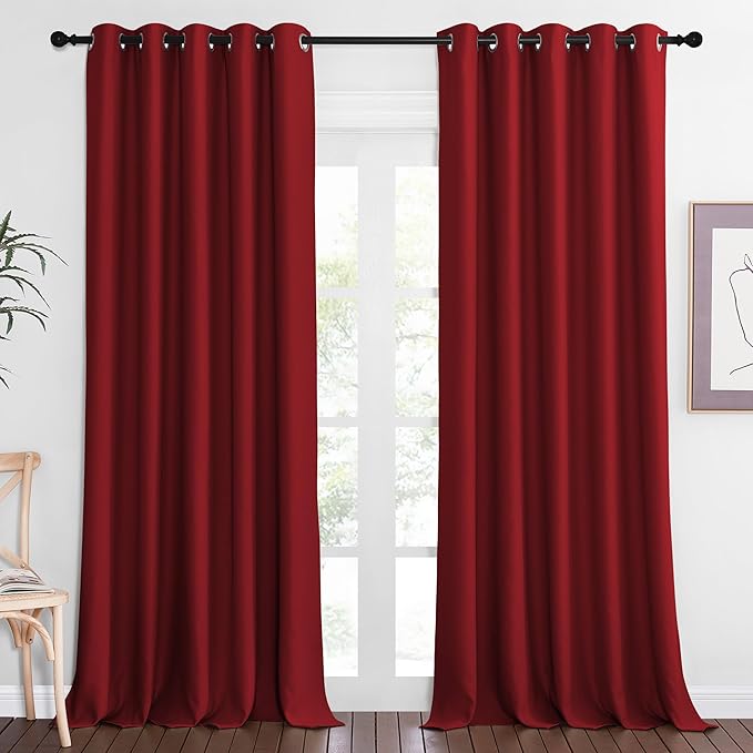 NICETOWN Blackout Curtains 84 Inch Length, Thermal Insulated Curtains for Bedroom Grommet Energy Saving Room Darkening Drapes for Living Room Window, 1 Panel, Burgundy Red, 66" W x 102" L