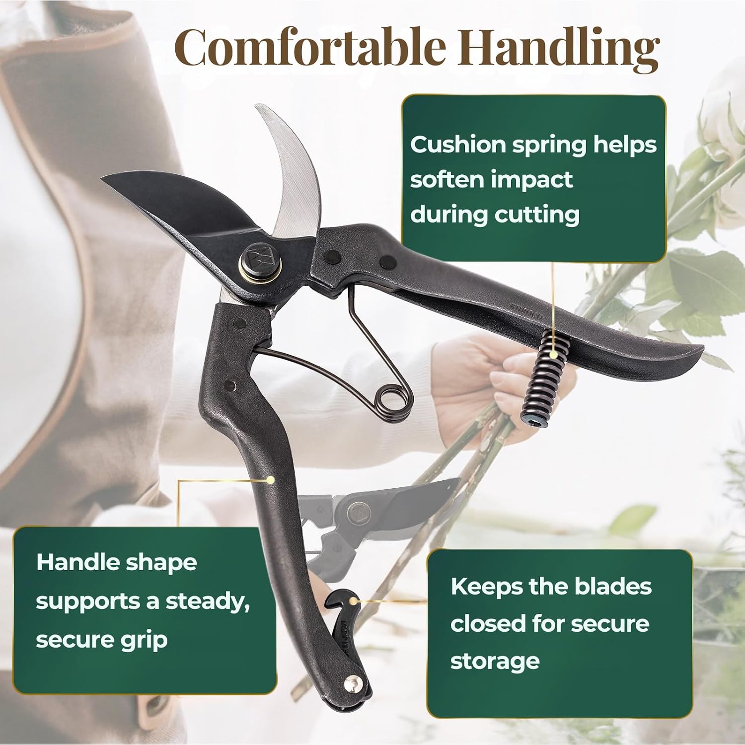 Wablade Japanese Pruning Shears, Bypass Garden Pruner 7.9", Made in Japan | Garden shears cut live branches up to 0.59", forged alloy steel blade for clean, controlled pruning (Cusion-Spring Model)