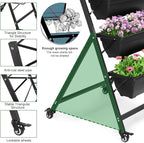 Outvita 4.4 FT Vertical Garden Bed, 5 Tier Vertical Raised Planter, Removable Black Raised Bed Box with 4 Wheels, Movable Elevated Vegetable Flower Planter for Patio Yard Indoor Outdoor