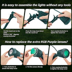 Spotlight Outdoor – 120V Plug-In, 6500K Cool White LED Landscape Lighting with RGB Purple 4 Color Lenses for Yard, Garden, Lawn & Tree Decor on Holidays&Everyday, IP67 Waterproof (2 Pack,Green)