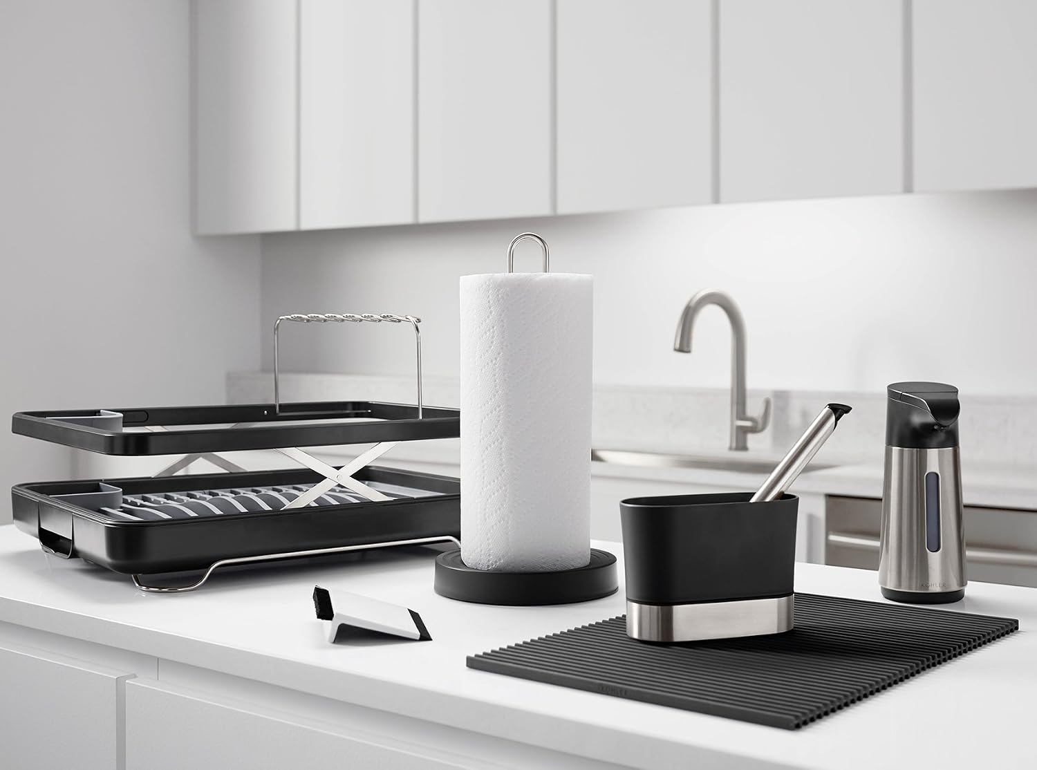 Kohler K-8624-0 Kitchen Pot and Pan Dish Scraper, Silicone and Nylon, Heat Resistant, One Size, White and Charcoal