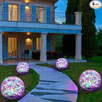 Solar Garden Lights, 4 Pack 120 LED Multicolor Cracked Glass Solar Outdoor Lights Decorative, Upgraded Waterproof Ball Lights for Yard Pathway Patio Lawn Christmas Outside Decor, 3.94