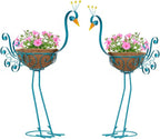 Set of 2 Blue Peacock Outdoor Planters with Basket, Metal Peacock Planter for Indoor Outdoor Garden Yard Decor
