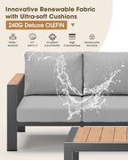 Outdoor Aluminum Patio Furniture Set 11 Seats, Patio Sectional Corner Couch Set with Washable Thick Cushions & Coffee Table, Patio Conversation Sets for Porch, Backyard, Garden, Deck, Gray