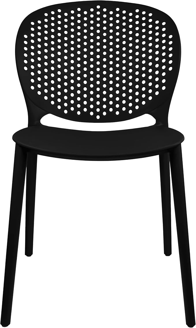 2xhome Set of 2 Patio Dining Chairs | Modern Stackable Outdoor Pool Side Chair | Weather Resistant Plastic for Yard, Porch, Balcony, Kitchen, Black