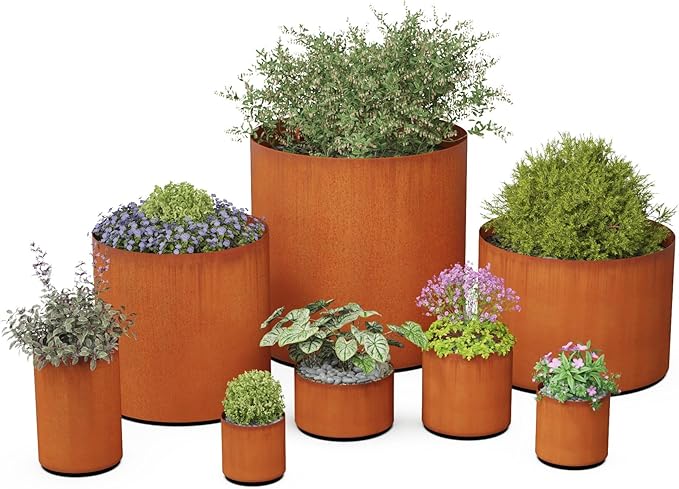 Plantercraft Large Round Planters for Outdoor Plants - 18x18 Inch Corten Steel Planter, Modern Metal Planter for Patio, Deck & Garden