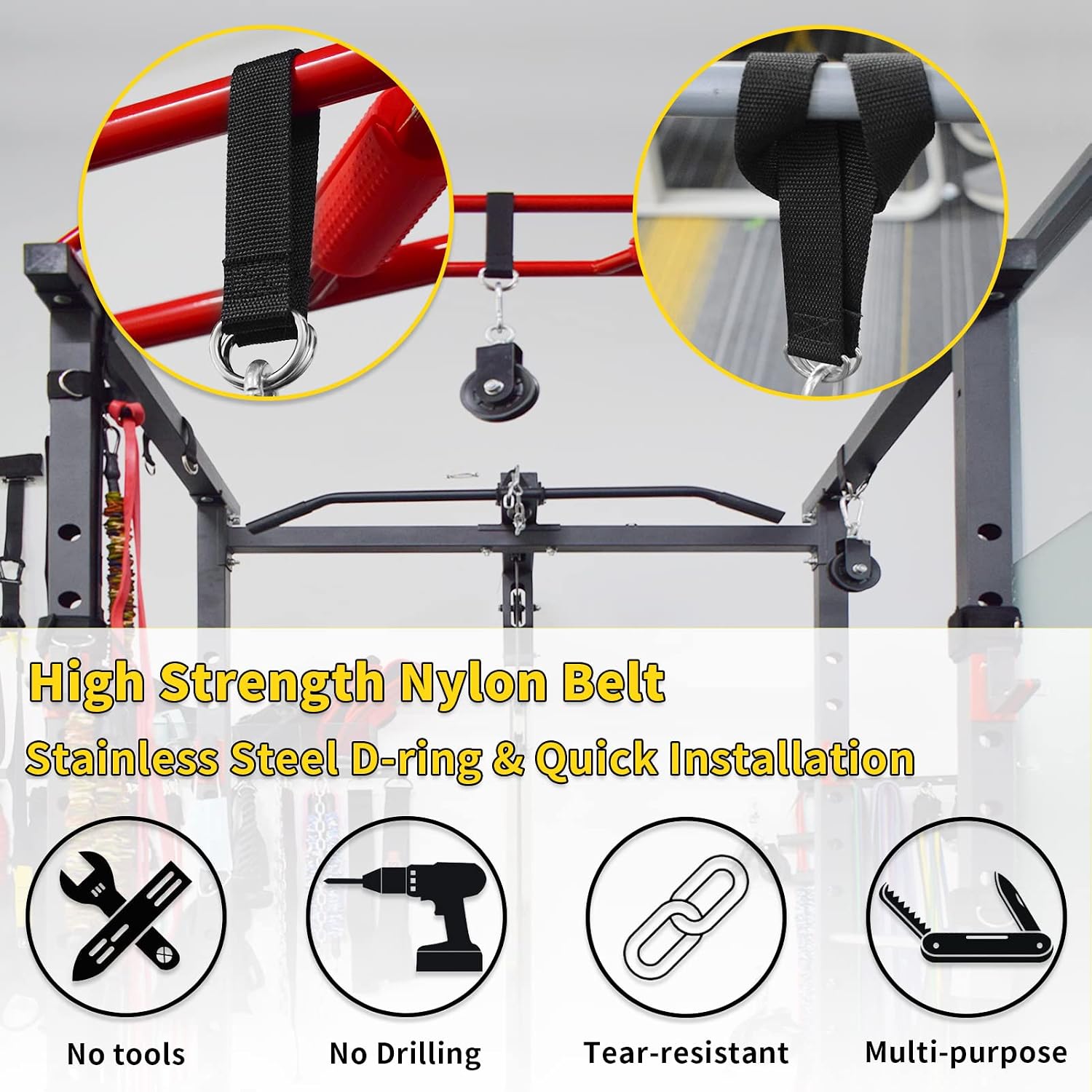 4 PCS Short Straps Tree Swing Straps Hanging Kit, with Carabiners, Heavy Duty Suspension Kits for Gym Fitness Cable Machine Extension, Hanging Pulleys, Rings,Hammock Tree Straps