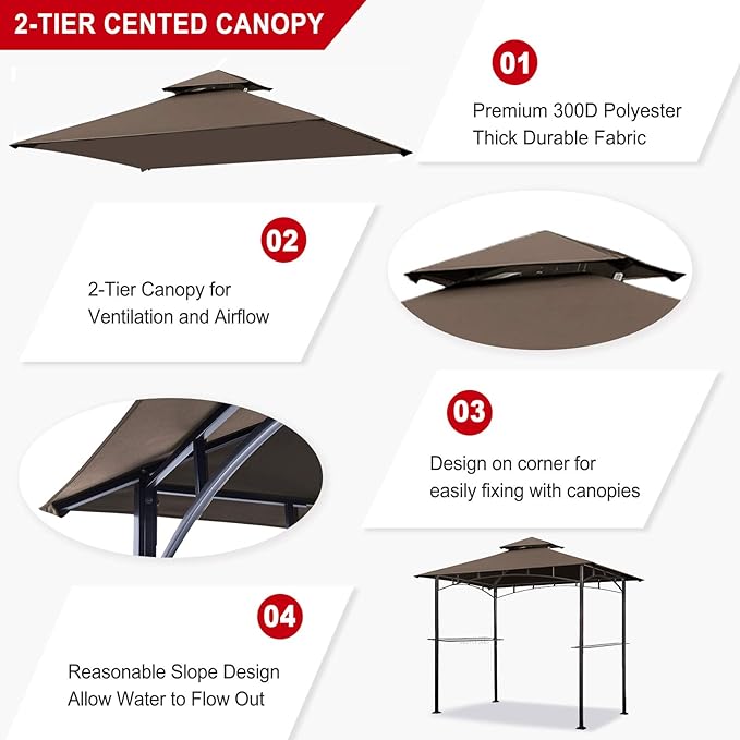 Eurmax USA High Performance Grill Gazebo Canopy Replacement Cover 5x8 BBQ Shelter Top（Coffee）
