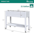 YITAHOME 3.6x1.5x2.8 FT Elevated Garden Bed Kit with Legs and Wheels, Outdoor Large Resin Planter Box Stand with Drain Plug and Storage Shelf for Plants Vegetables Fruits, Grayish-White