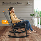 VINGLI Wooden Rocking Chair, Outdoor Chair with 450 lbs Support, Relaxing Rocker with Solid Wood High Back Seat Reclining Seat for Deck, Garden, Backyard, Porch, Indoor or Outdoor Use (Black, 1PC)
