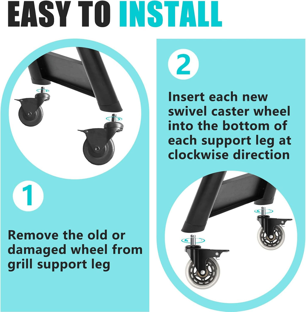 2 Pcs HDW302 Locking Caster Wheel for Traeger Grill - 3'' Grill Wheel with Brake for Outdoor Cooking