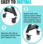2 Pcs HDW302 Locking Caster Wheel for Traeger Grill - 3'' Grill Wheel with Brake for Outdoor Cooking