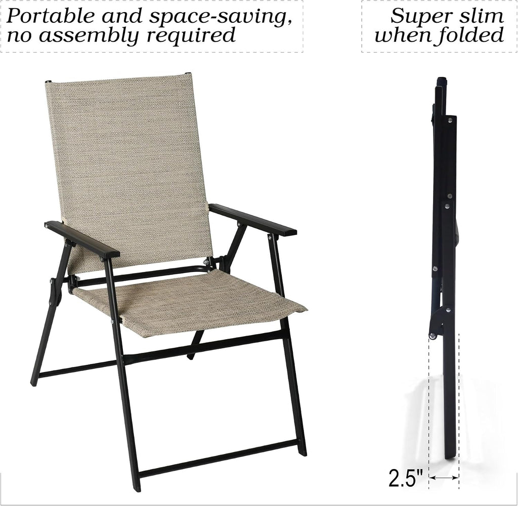 4pcs Folding Chairs for Outside, Foldable Patio Dining Chairs | Portable Lawn Chairs 4 Pack, All-Weather Outdoor Camping Chairs, Galvanized Steel Frame, Textilene Mesh Fabric