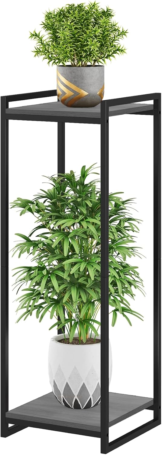 2-tier oak grey plant stand indoor 34" tall, main product view
