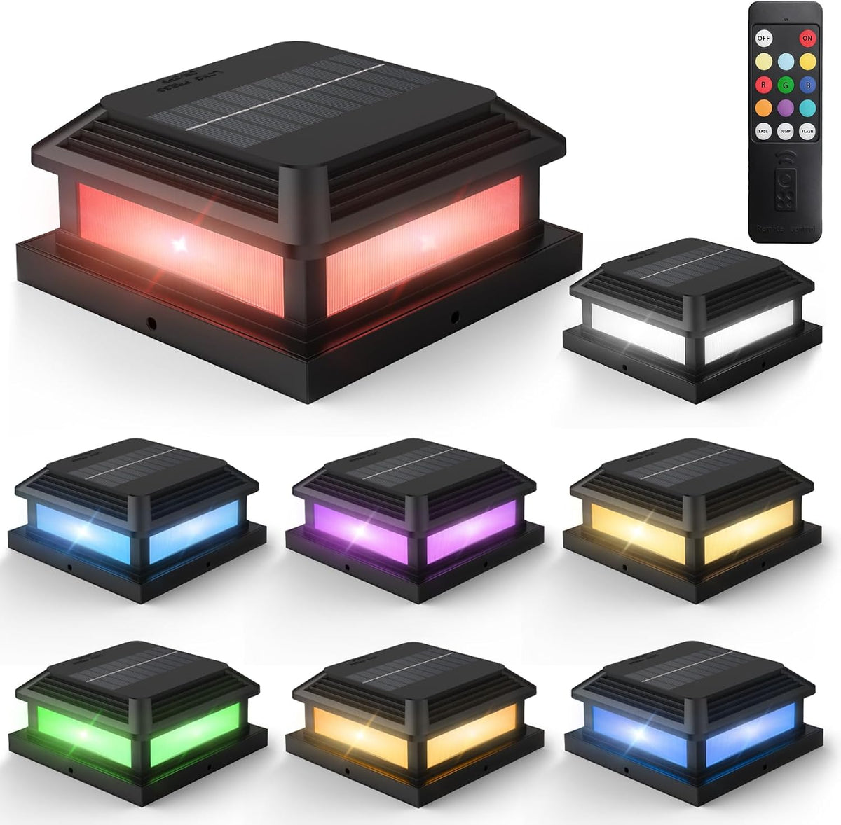solar post cap lights with remote, 9 colors, main product view