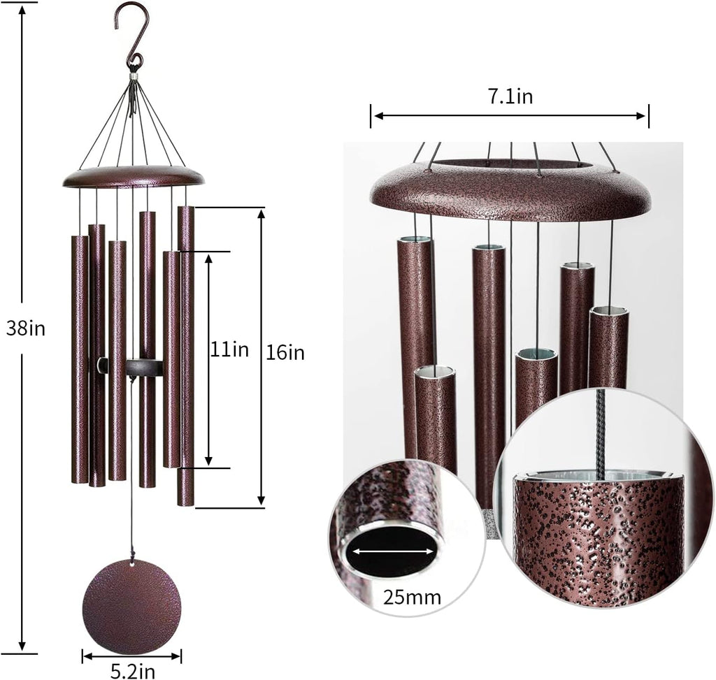 fdocoi wind chimes for outside deep tone,38'' large showing dimensions