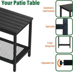 Rectangular Outdoor Side Table with Storage, 2-Tier Patio End Table Weather Resistant, Black Outdoor Accent Table, Small Porch Tables for Pool, Deck, Garden (Black 2PC)