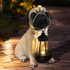 Solar Dog Garden Statues, Pug Garden Statue with Lantern Lights Outdoor | Pug Gifts for Pug Lovers, Dog Figurines with Warm Glow for Indoor Patio, Lawn, Yard Art Decoration and Garden Gift for Mom