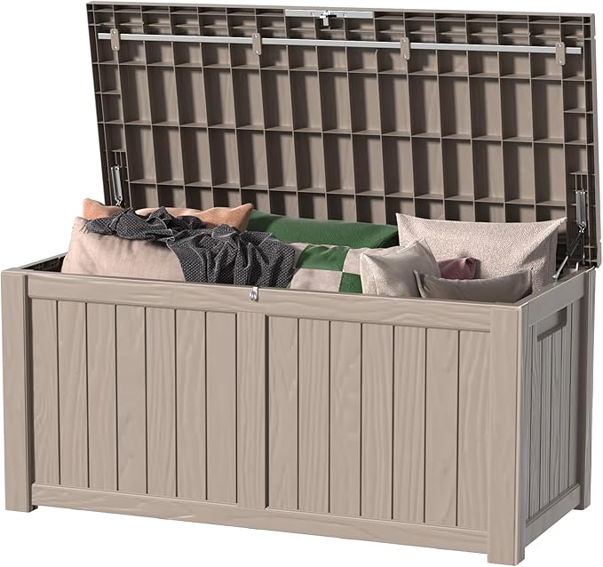 150 Gallon Waterproof Outdoor Storage Box,Resin Deck Box,Lockable Outside Storage Box Container for Patio Furniure,Garden,Tools (150 Gallon,Grey)