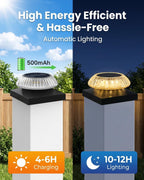 Solar Post Cap Lights for 4x4 & 3.5x3.5 Posts, IP55 Waterproof Deck Lights Solar Powered, 3 Color Modes Fence Caps for Wood Vinyl Mailbox Railing Patio