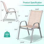Patio Chairs Sset of 4, Easily Set Up Stackable Outdoor Dining Chairs with High Back and Wide Seat, All Weather Breathable Outdoor Chairs Set of 4 with Metal Frame for Backyard Deck Pool, Beige