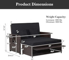 Nightcore Wicker Patio Outdoor Daybed, Outdoor Chaise Lounger w/ 4-Level Adjustable Backrest, Retractable Side Trays, Storage Ottoman, Comfortable & Removable Cushions, Rattan Loveseat (Black)