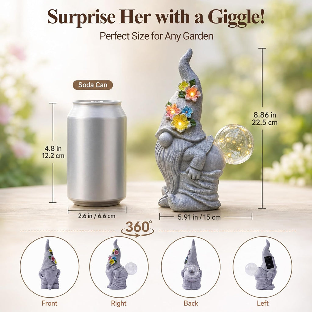 Solar Funny Garden Gnome Statue: Outdoor Lights Decorations | Waterproof Resin Sculpture,Yard Lawn Porch Balcony Patio Home Decor,Birthday Gifts for Mom Women Grandma