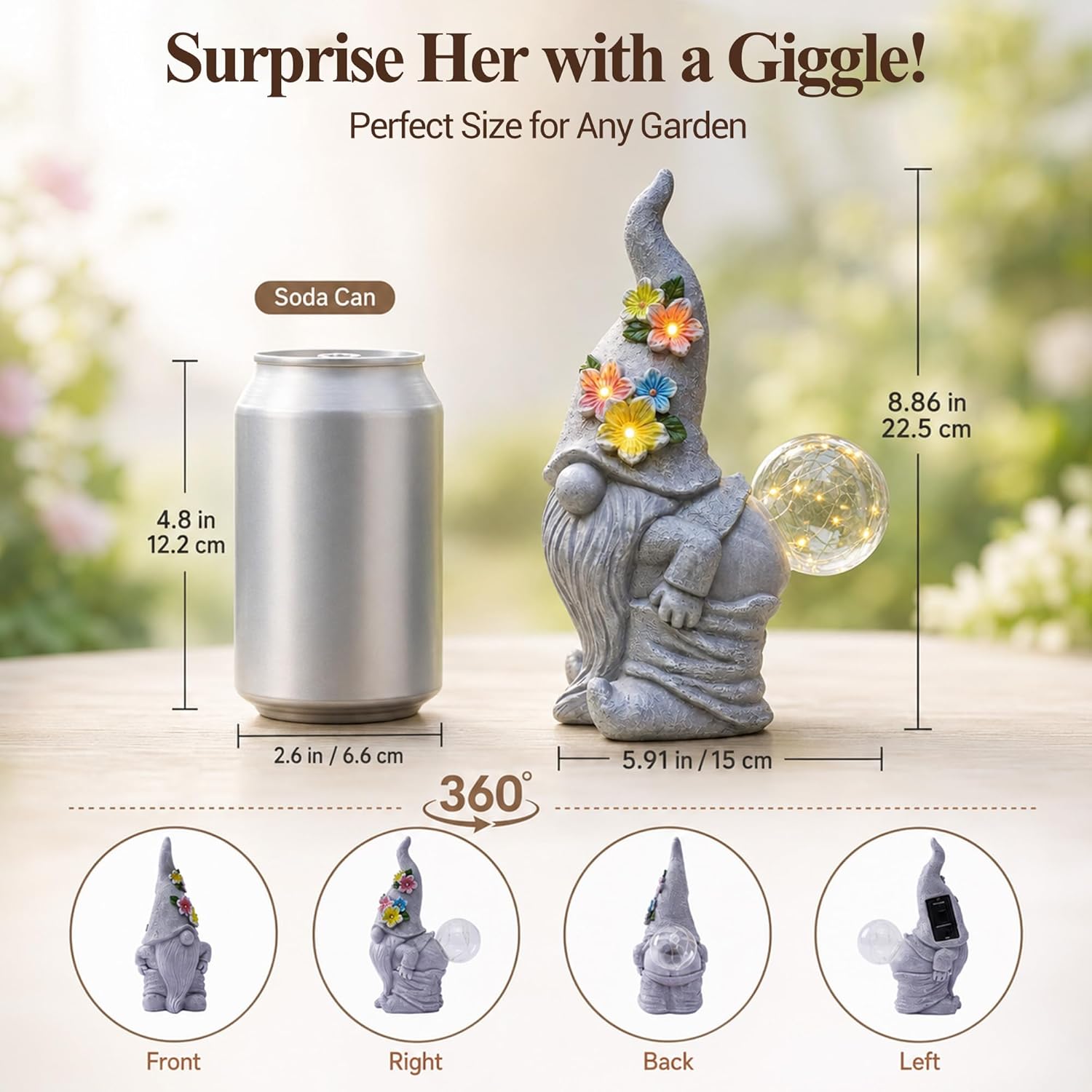 Solar Funny Garden Gnome Statue: Outdoor Lights Decorations | Waterproof Resin Sculpture,Yard Lawn Porch Balcony Patio Home Decor,Birthday Gifts for Mom Women Grandma