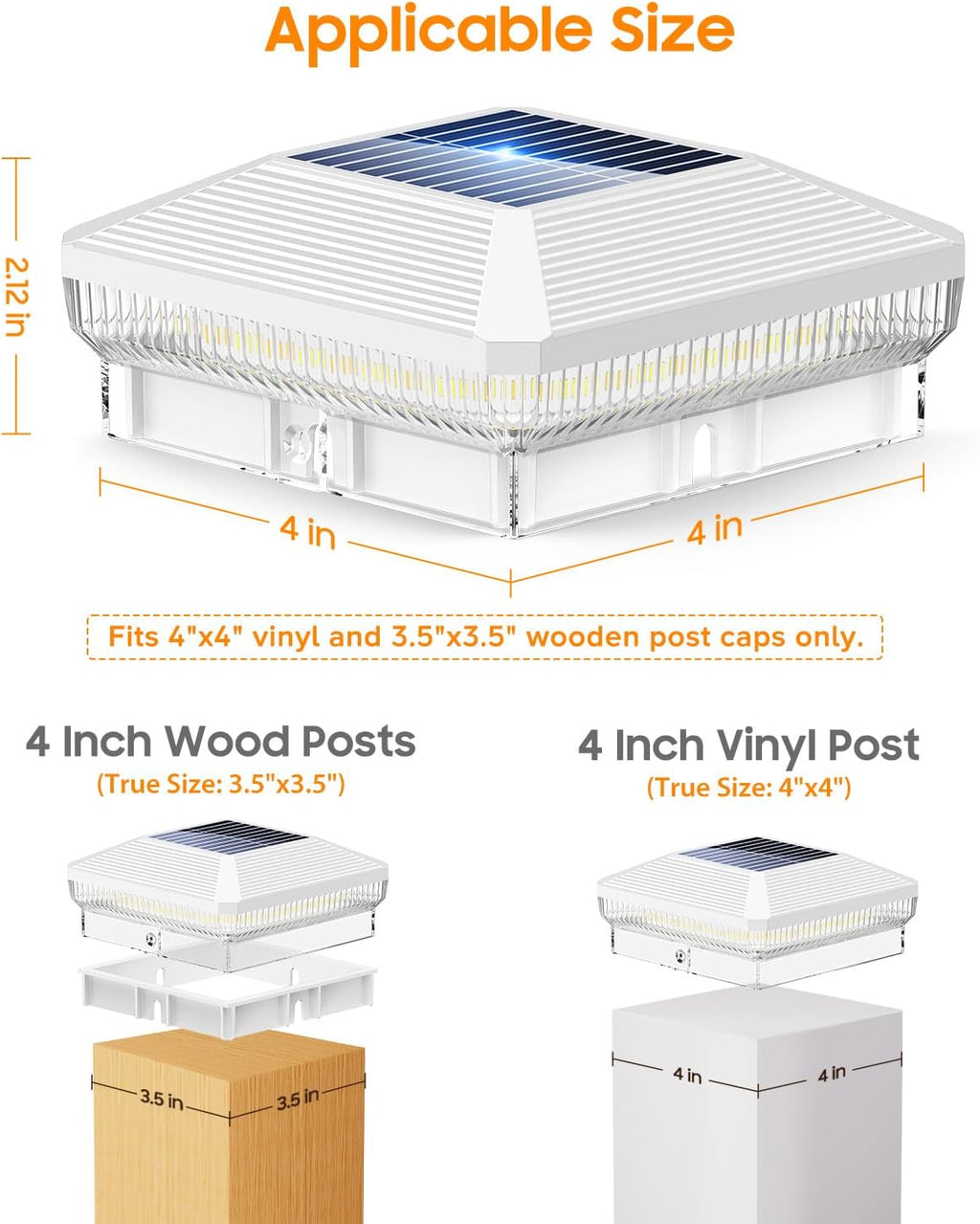 6 Pack 4x4 Solar Post Cap Lights, 3 Modes Fence Post Solar Lights | 40 LEDs Solar Post Lights Outdoor, Waterproof Deck Fence Post Lights Solar Powered for 3.5x3.5 Wooden Post 4x4 Vinyl Post